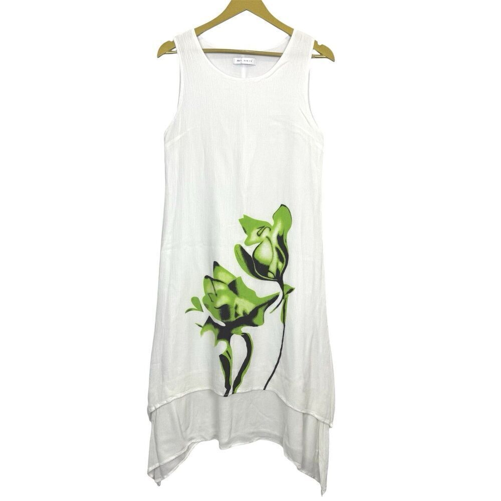 Y2K Asymmetric Floral Midi Dress Size S White Gauzy Fairy Lagenlook Boho Resort